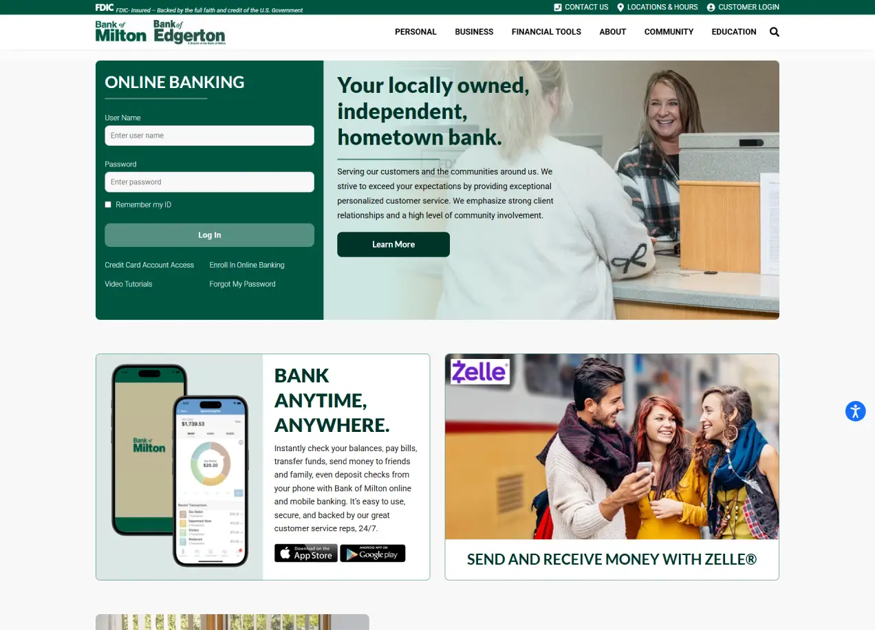 Bank of Milton Homepage